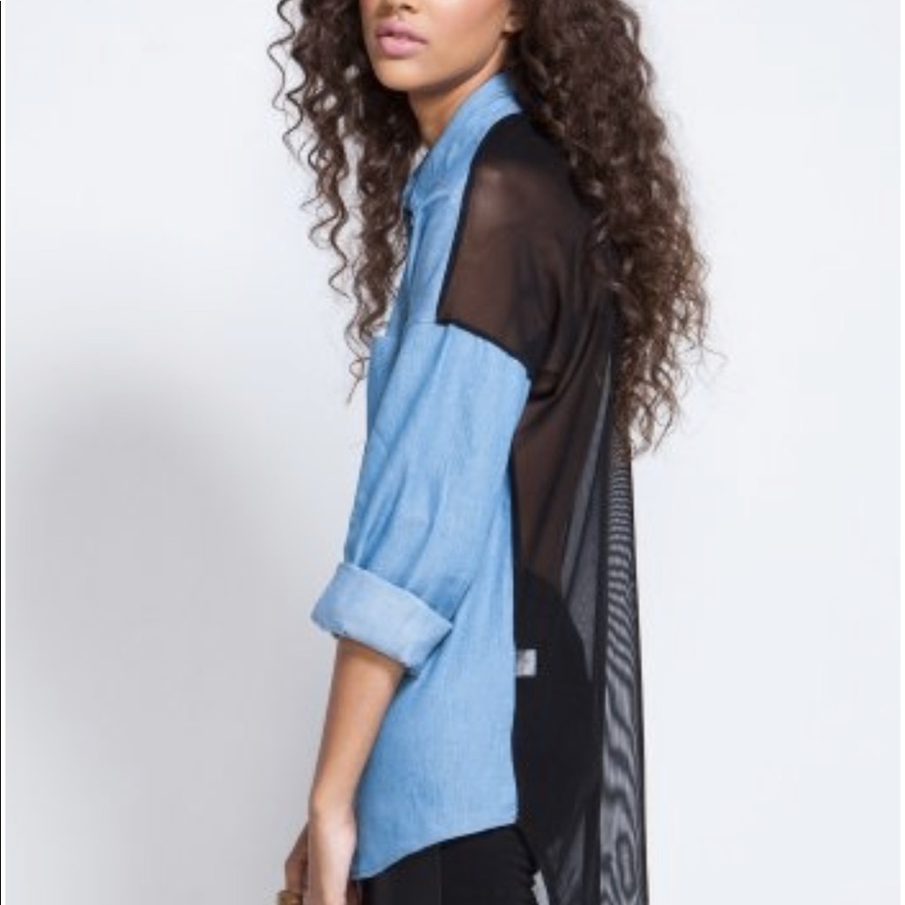 nwot ASOS Sheer Back Denim Button Down Shirt